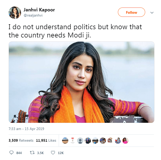 A tweet claiming to be posted by actress Janhvi Kapoor supporting Modi is going viral on social media. 