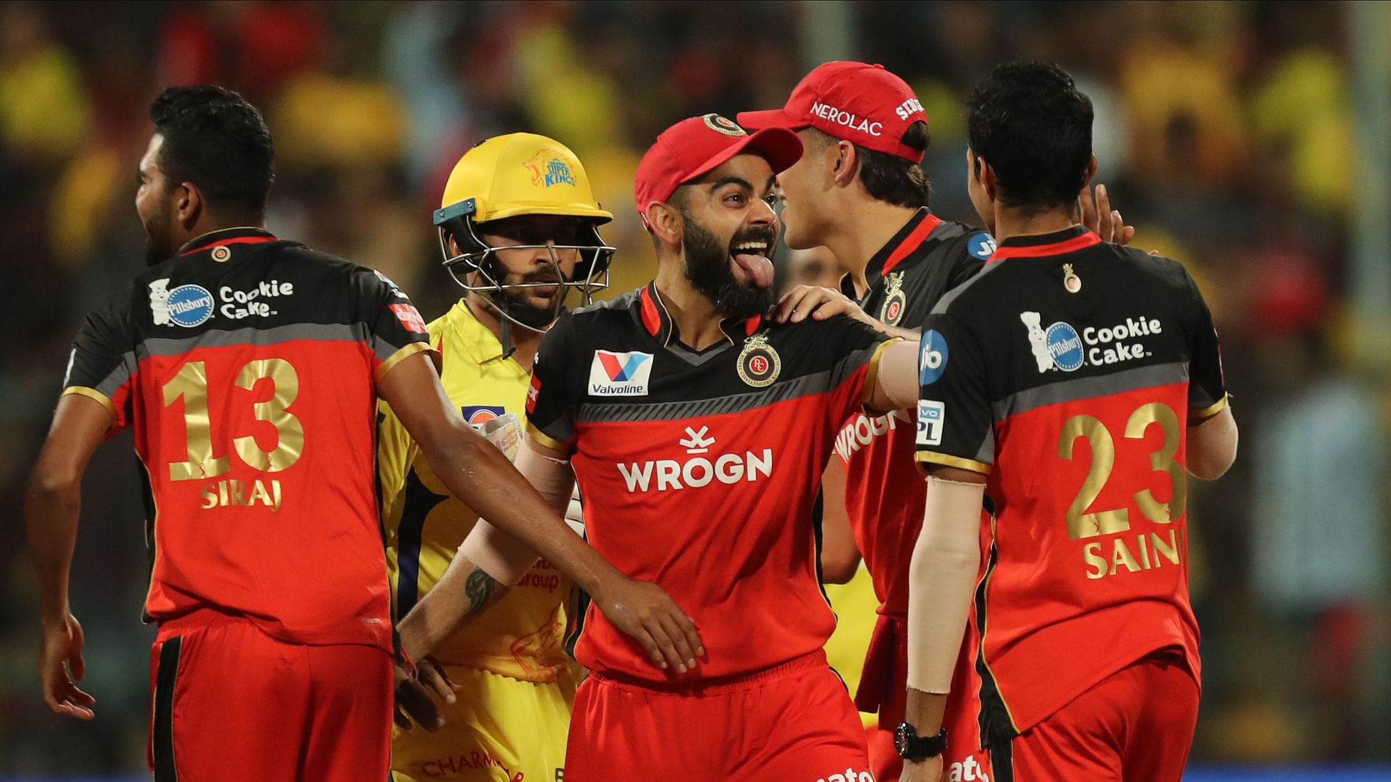 Virat Kohli captain of Royal Challengers Banglore celebrates win during match 39 of the Vivo Indian Premier League Season 12, 2019 between the Royal Challengers Bangalore and the Chennai Super Kings held at the M Chinnaswamy Stadium in Bengaluru on the 21st April 2019