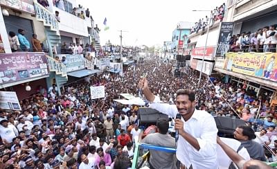 NelloreL Y S R Congress chief YS Jaganmohan Reddy during election campaign in Kovur of Andhra Pradesh