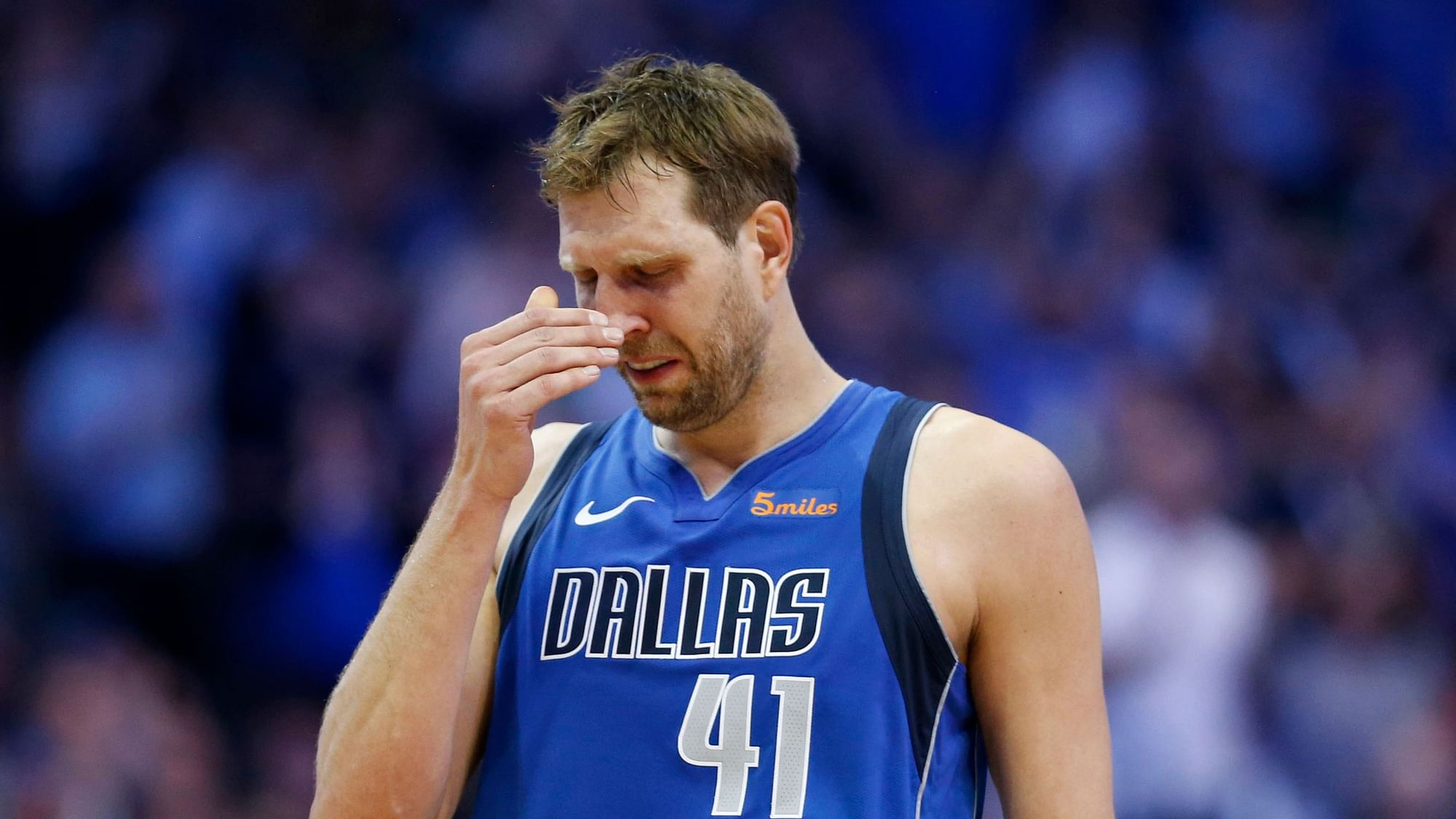 Dirk Nowitzki cried near midcourt when the second quarter was about to resume.