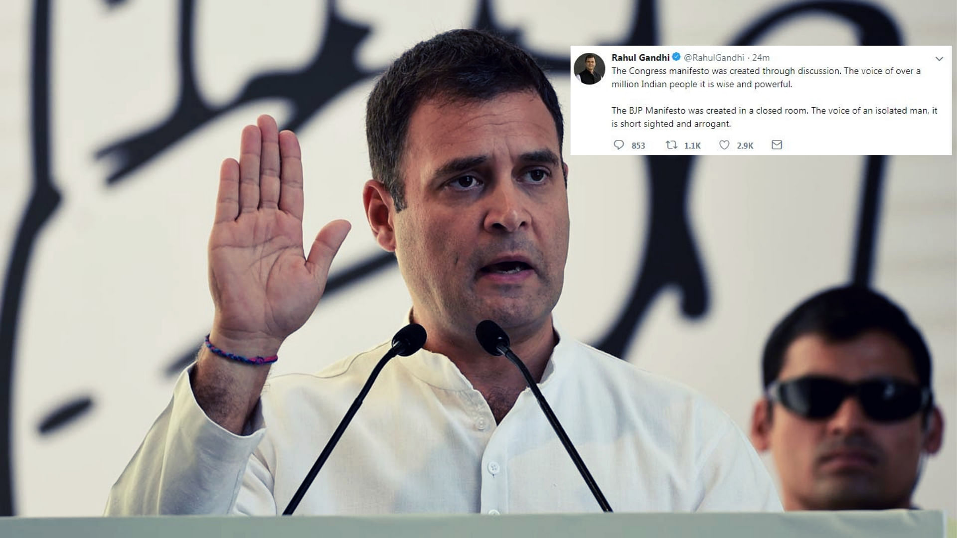 Congress President Rahul Gandhi tweeted that the BJP’s manifesto for the Lok Sabha polls was “arrogant and short sighted”.