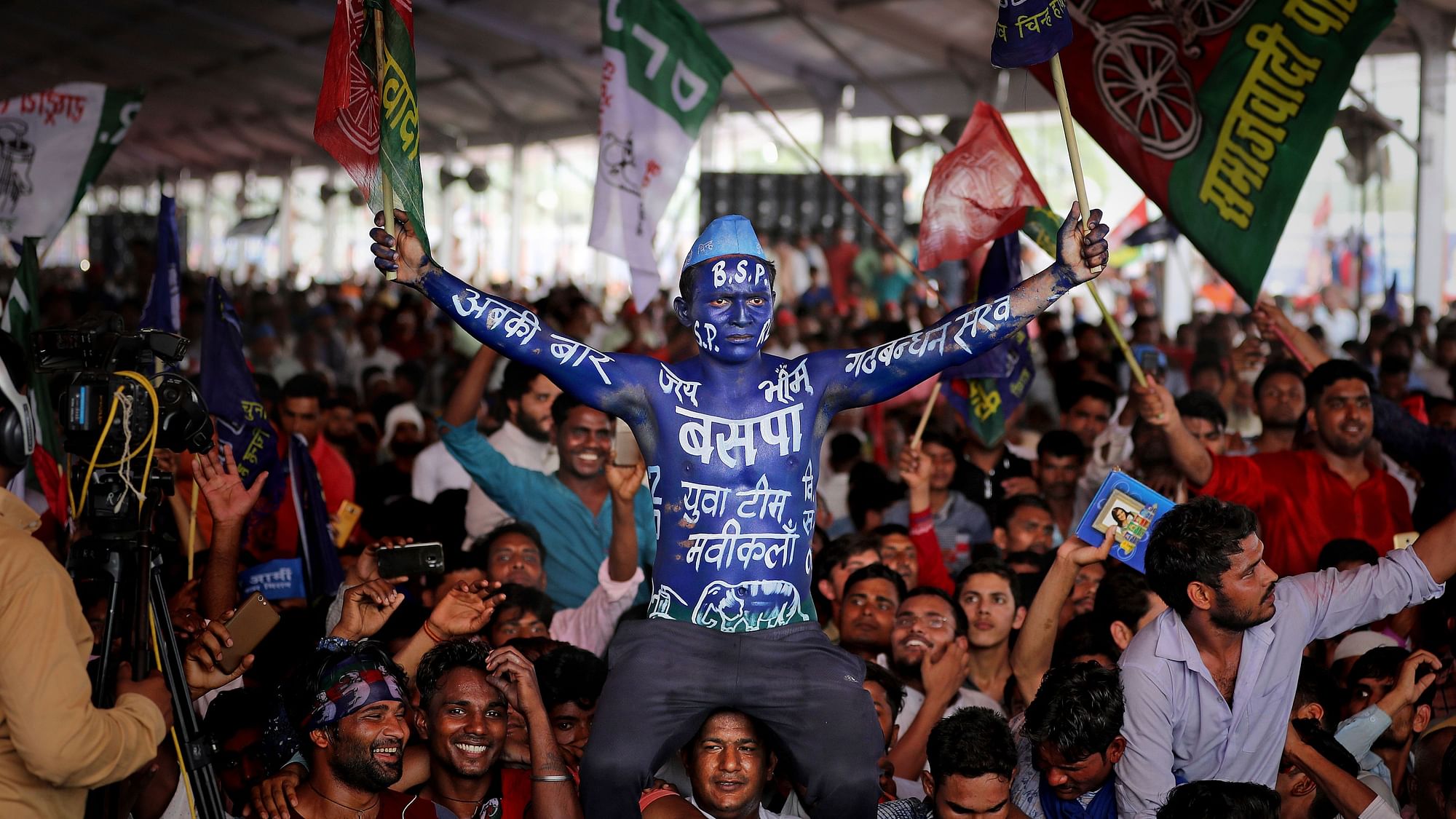 BSP supporter at an election rally in Uttar Pradesh on 7 April.