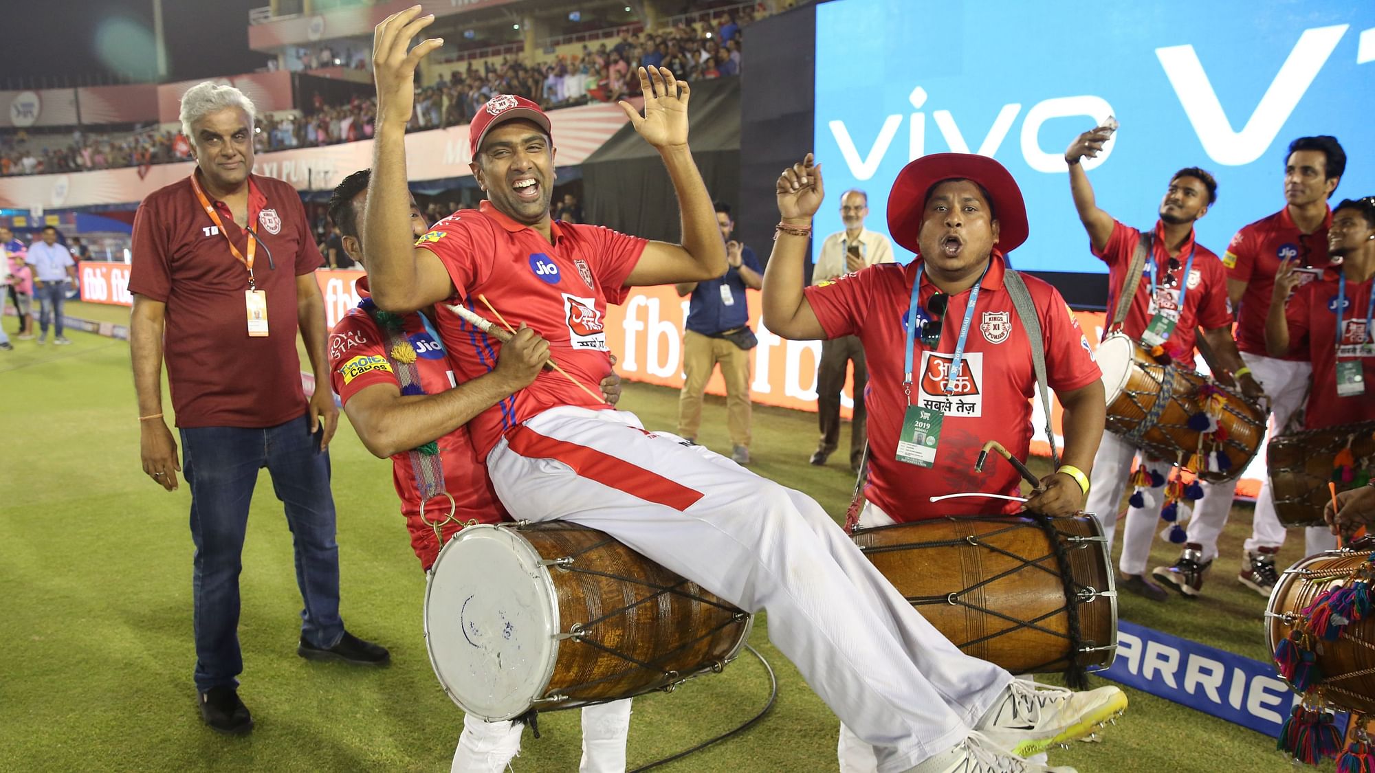 Ravichandran Ashwin captain of Kings XI Punjab celebrates win during match 32 of the Vivo Indian Premier League Season 12, 2019 between the Kings XI Punjab and the Rajasthan Royals held at the IS Bindra Stadium, Mohali on the 16th April 2019