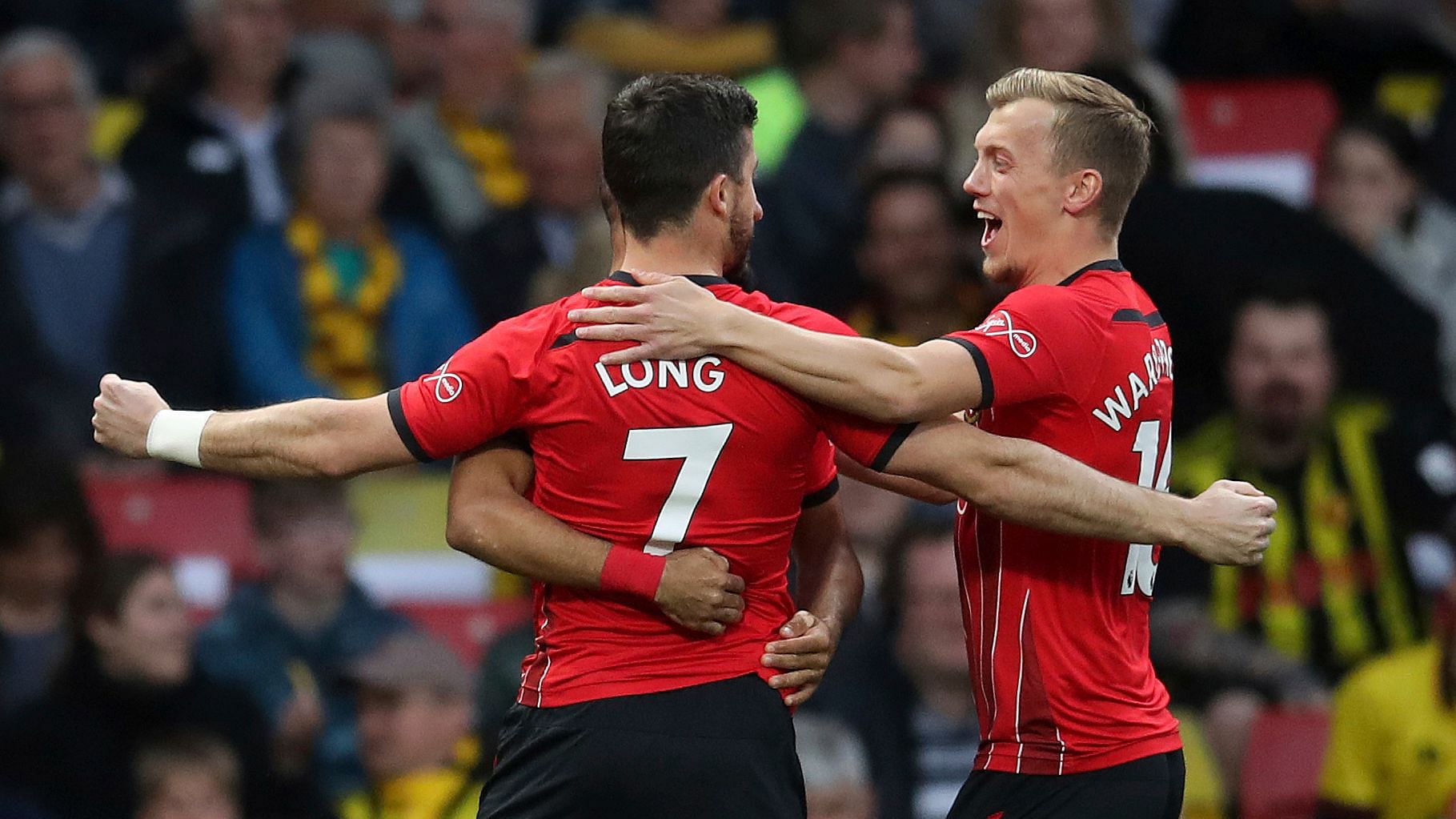 Southampton’s Shane Long celebrates scoring his side’s first goal of the game during the Premier League match at Vicarage Road, Watford.&nbsp;