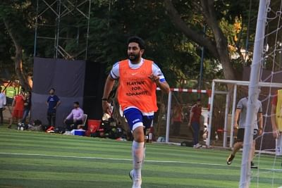 Mumbai: Actor Abhishek Bachchan seen playing football in Juhu, Mumbai on April 28, 2019. (Photo: IANS)