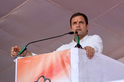 Dungarpur: Congress President Rahul Gandhi addresses a public rally in Dungarpur, Rajasthan on April 23, 2019. (Photo: IANS)