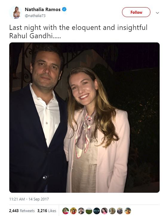 A photo of Congress President Rahul Gandhi with a woman is being circulated claiming her to be his wife.