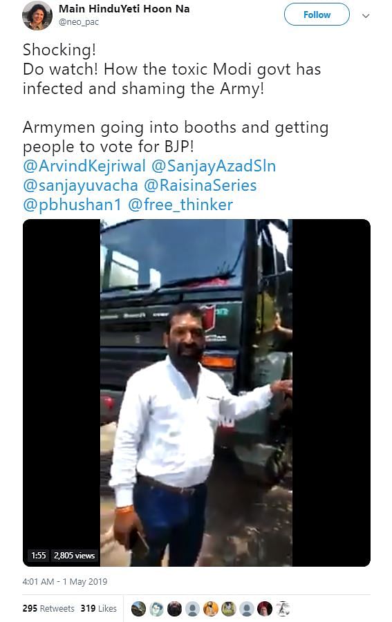 The video accuses some Army men of forcing people to vote for the BJP during polling.
