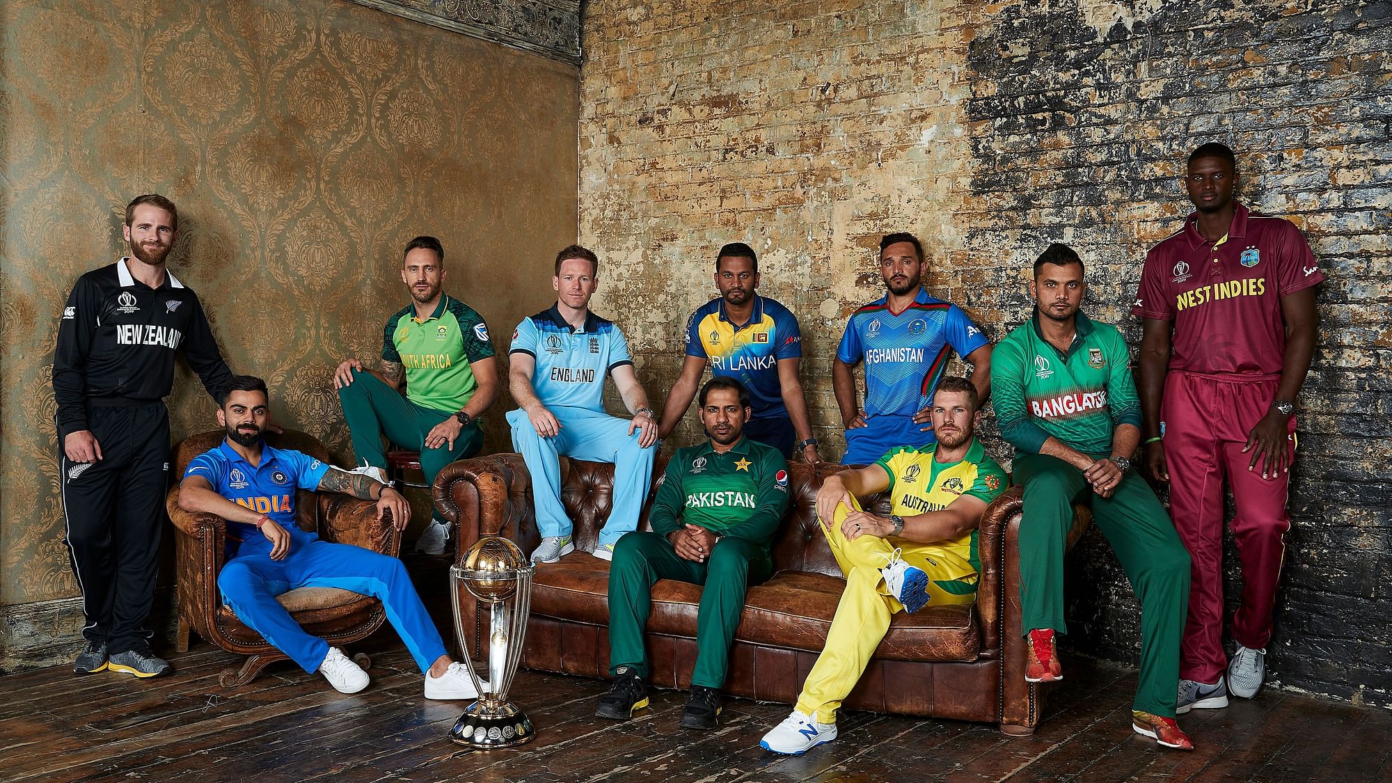 The 10 captains of the 2019 ICC World Cup pose for a picture after the first official joint press conference on 23 May, 2019.