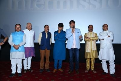 New Delhi: Actor Vivek Anand Oberoi and BJP national vice-president Shyam Jaju during the special screening of film "PM Narendra Modi - a biopic on the Prime Minister" at PVR Plaza in New Delhi, on May 20, 2019. (Photo: IANS)
