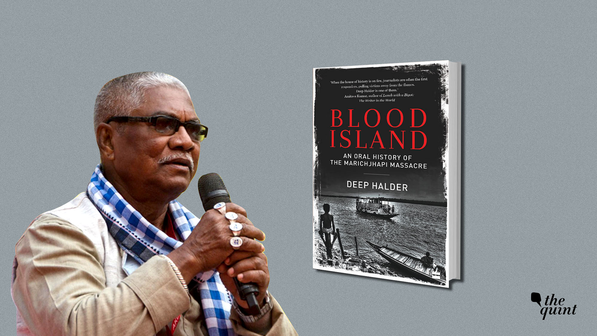 Image of Dalit author-activist Manoranjan Byapari, and the cover of author Deep Halder’s book on the Marichjhapi massacre, used for representational purposes.&nbsp;
