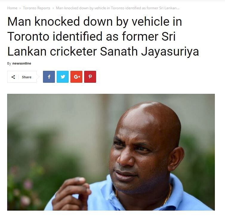 An online website claimed that a man involved in a car accident in Canada was identified as Jayasuriya.