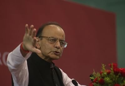 New Delhi: Union Finance Minister Arun Jaitley addresses during the 93rd Annual Day celebrations of Shri Ram College of Commerce in New Delhi, on April 6, 2019. (Photo: IANS)