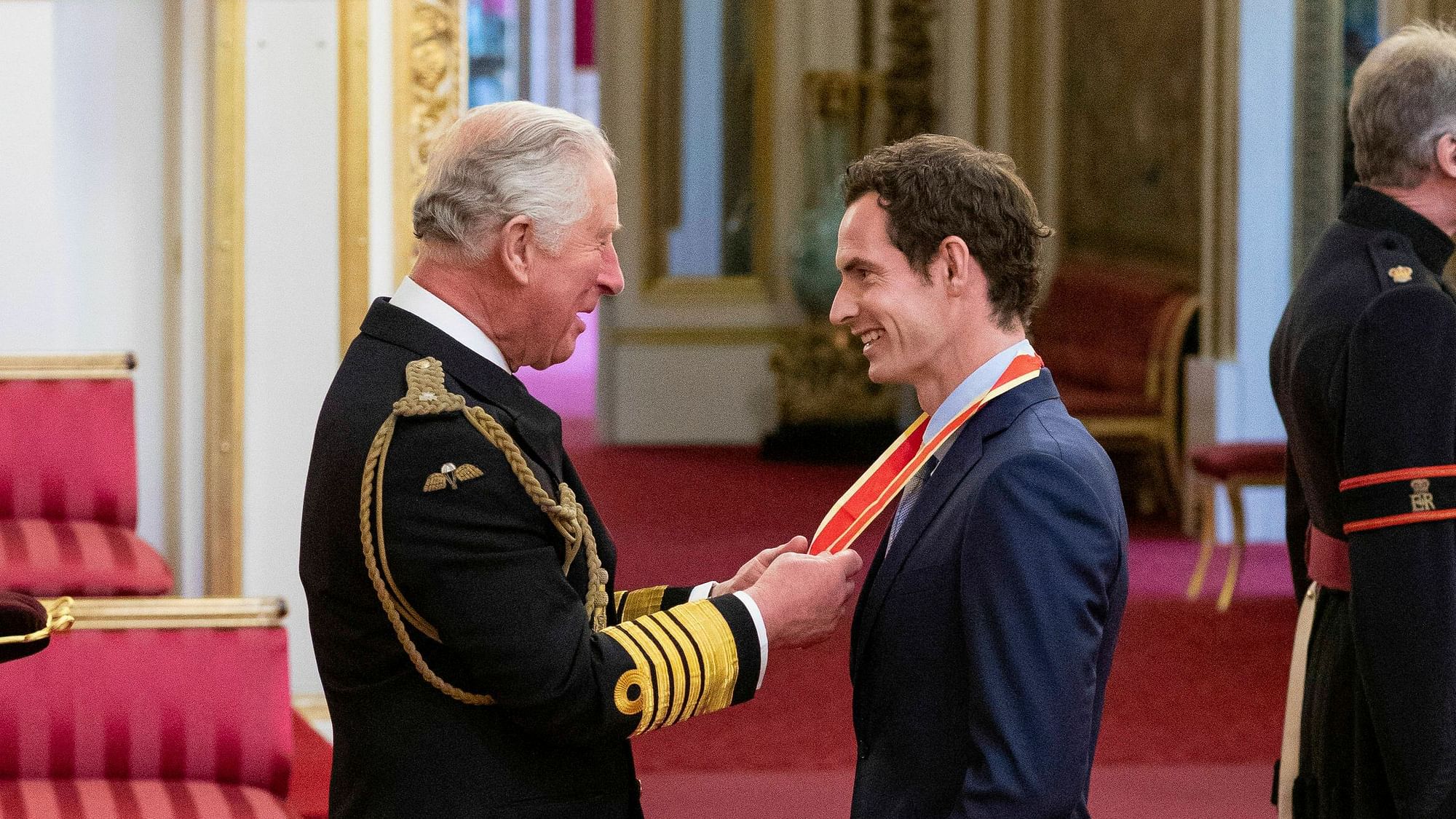 Britain’s Andy Murray receives his knighthood from Prince Charles during an investiture ceremony at Buckingham Palace, London, Thursday May 16, 2019.