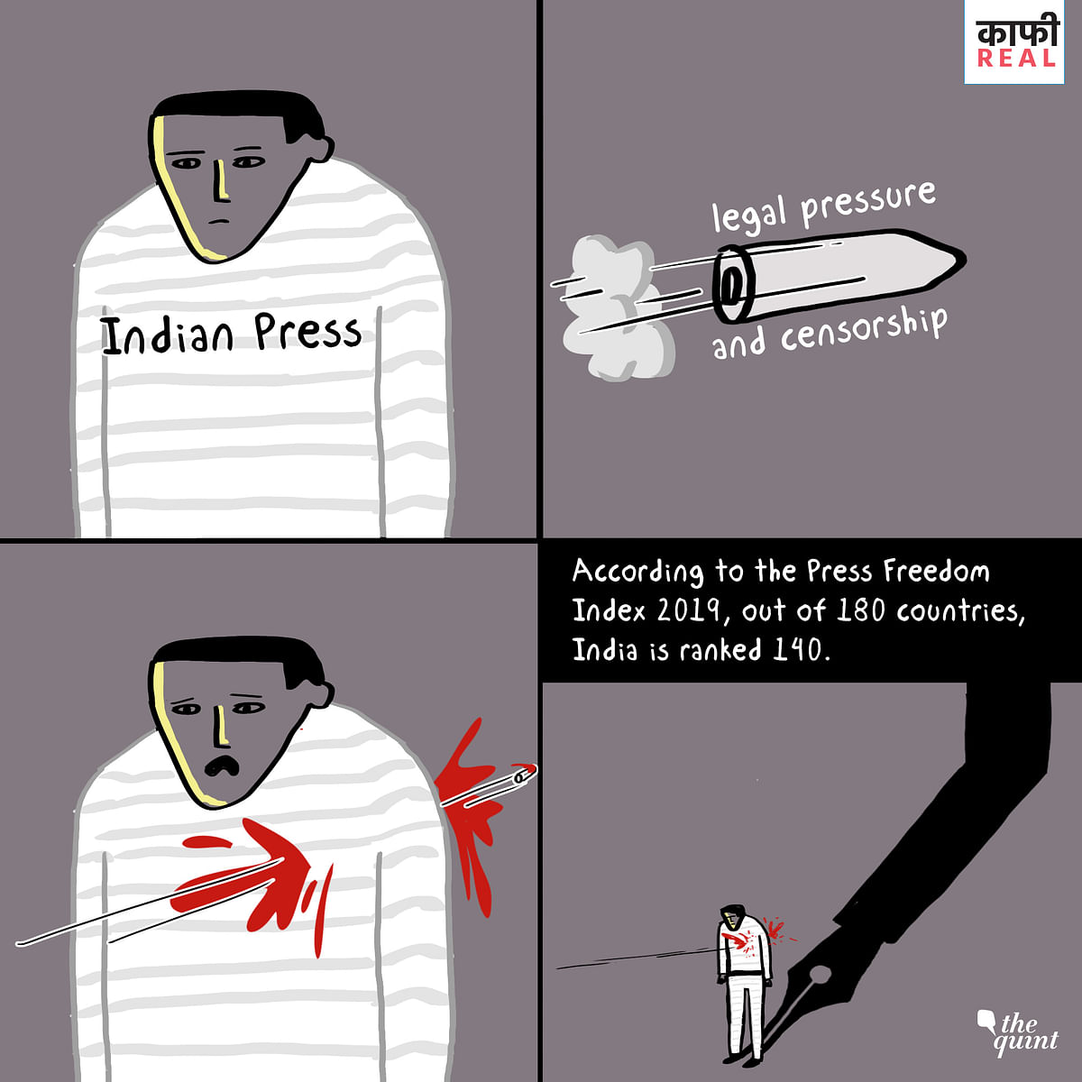 India slipped two places and ranked at 140 among 180 countries in the World Press Freedom Index.