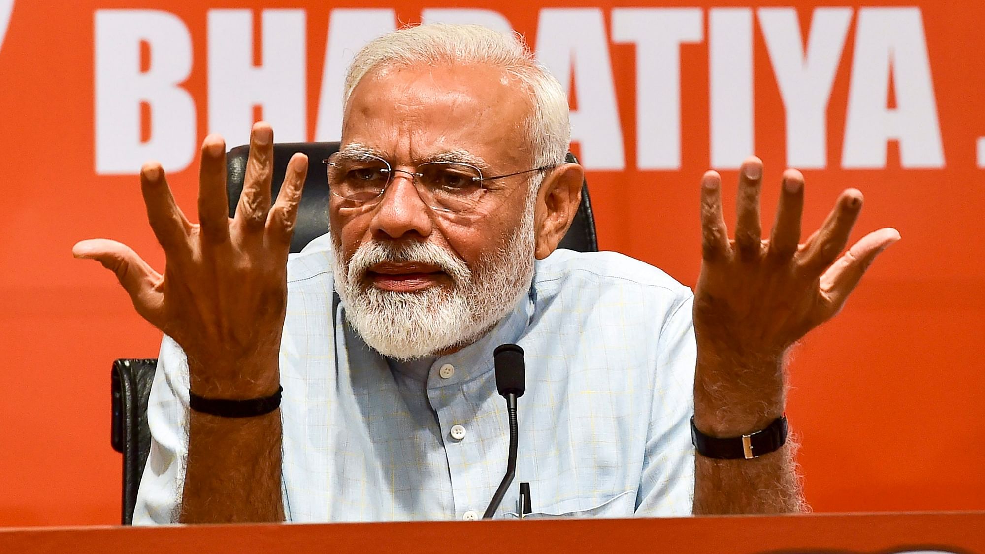 Prime Minister Narendra Modi addressed a press conference on Friday, 17 May, with BJP President Amit Shah.