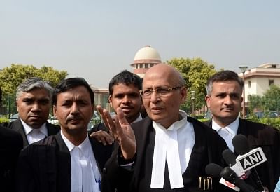 New Delhi: Congress leader Abhishek Manu Singhvi at the Supreme Court in New Delhi, on April 30, 2019. Congress President Rahul Gandhi on Tuesday apologised to the Supreme Court for incorrectly attributing to it his "chowkidar chor hai" remark and the top court also allowed him to file a new affidavit by Monday. (Photo: IANS)