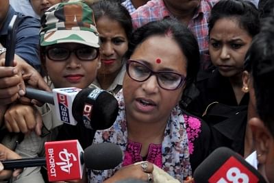 Guwahati: Assamese film actress Jahnabi Saikia being taken away by police in connection with the May 15 Zoo Road blast; in Guwahati, on May 16, 2019. (Photo: IANS)