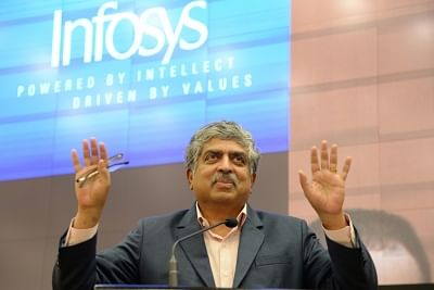 Bengaluru: Infosys co-founder and chairman Nandan Nilekani addresses at company