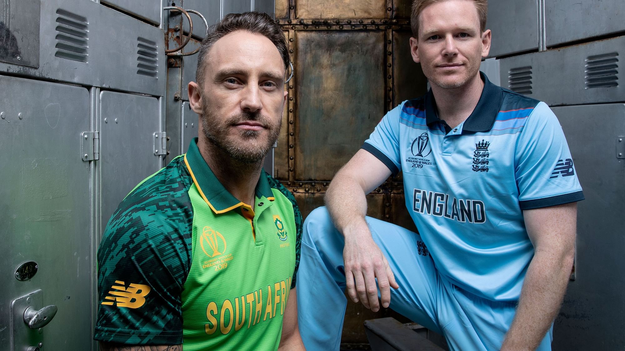 South Africa captain Faf du Plessis and England captain Eoin Morgan ahead of their ICC World Cup opener.