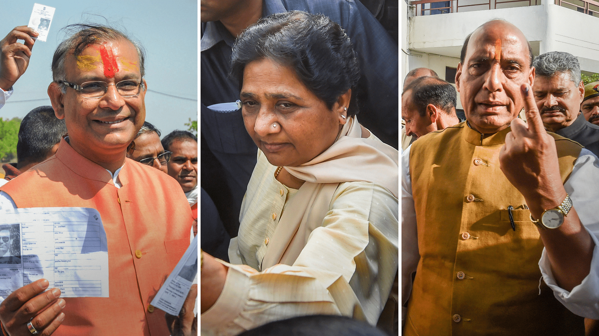 Union Minister Jayant Sinha, BSP supremo Mayawati and Home Minister Rajnath SIngh cast vote.&nbsp;