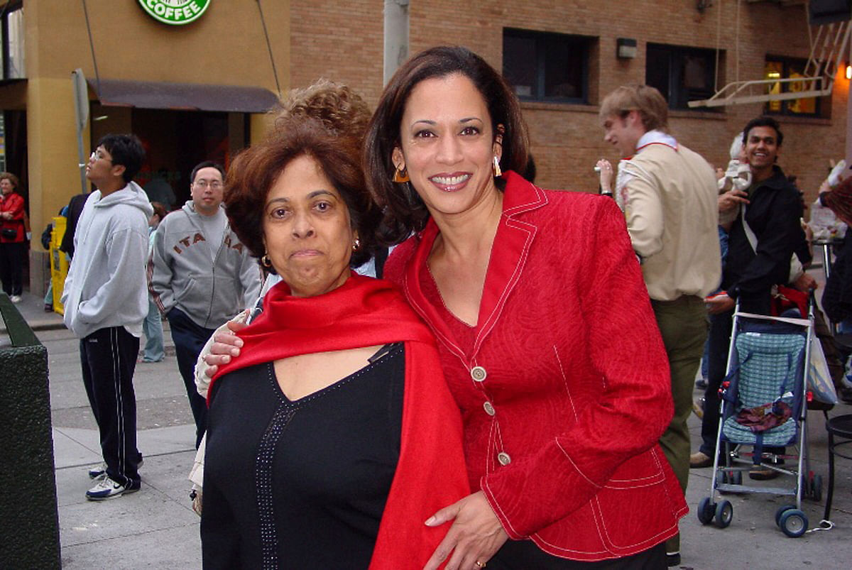 File photo of Kamala Harris with her mother, Shyamala, at a Chinese New Year parade.&nbsp;