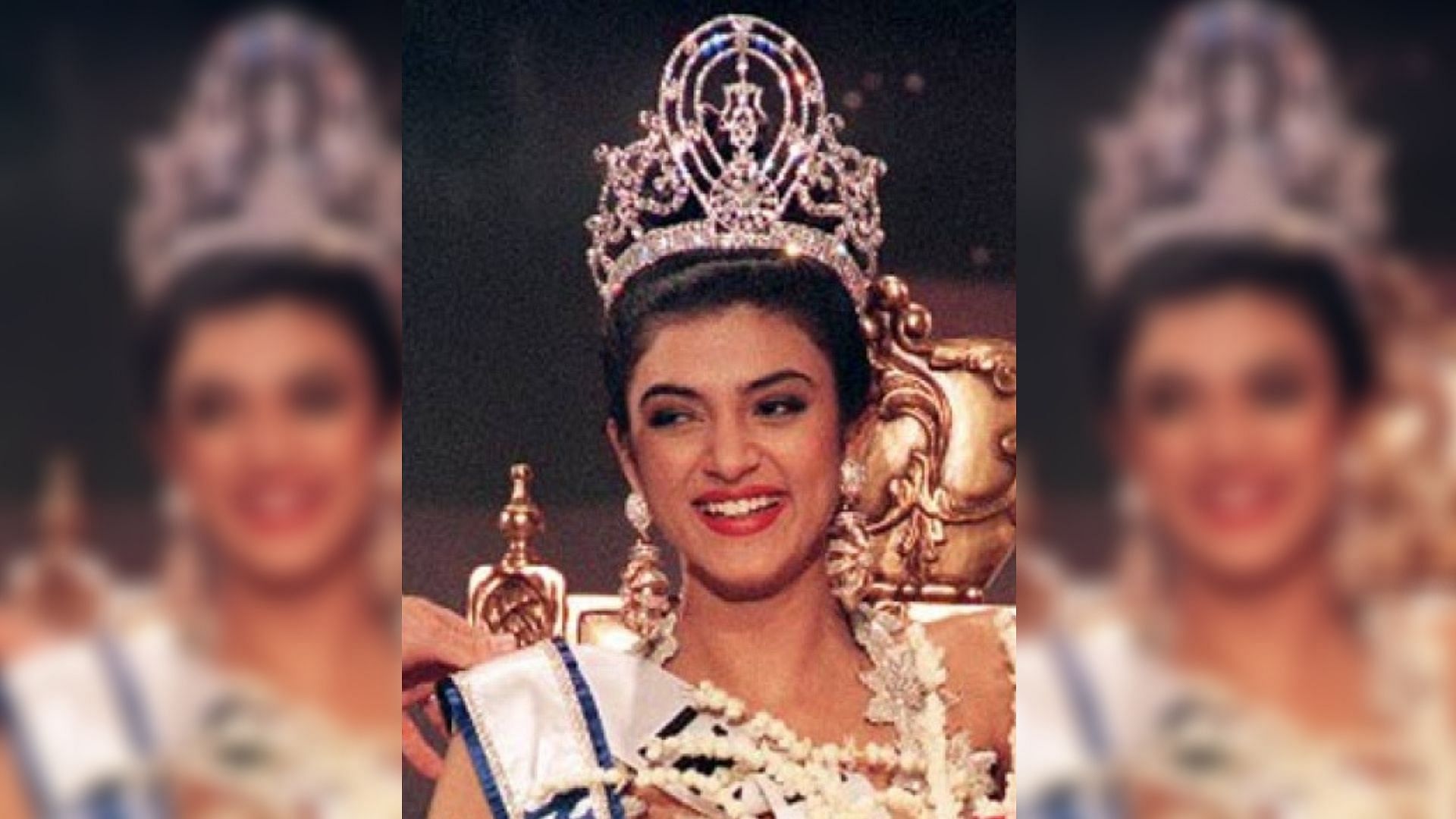 Sushmita Sen wearing the Miss Universe crown.&nbsp;