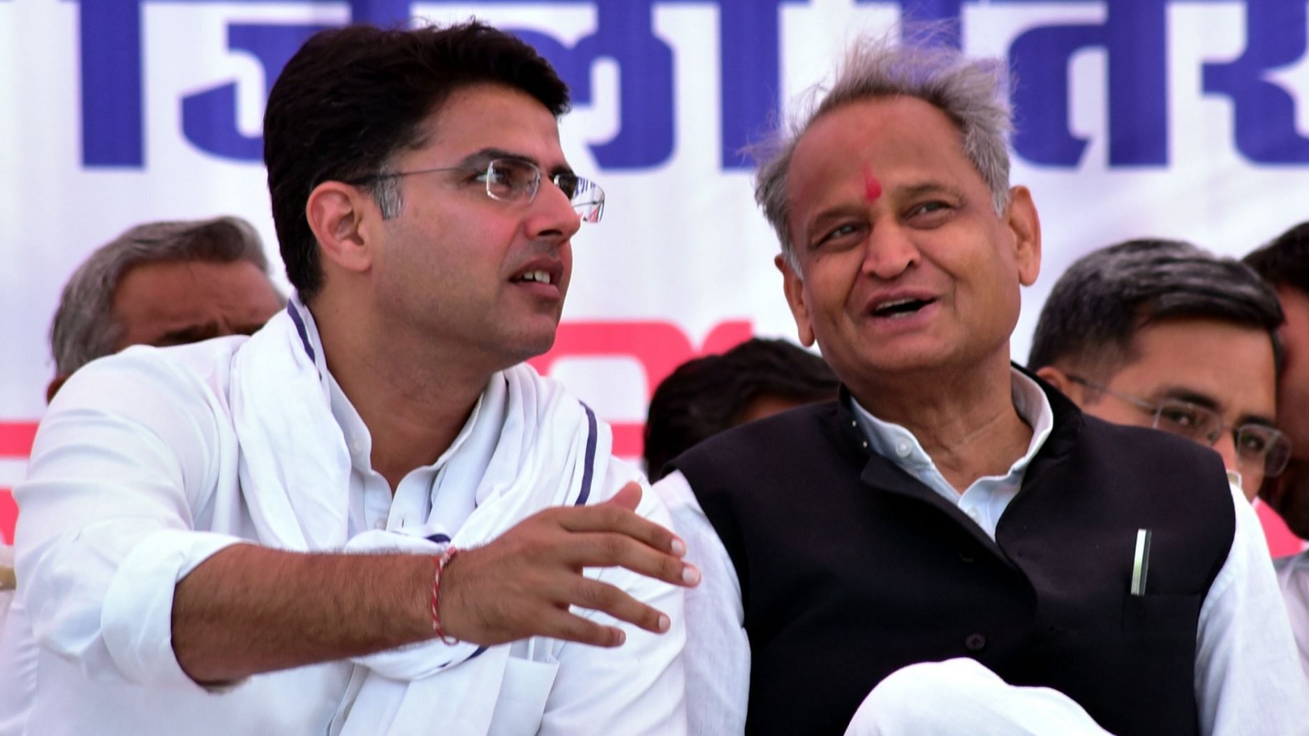 Rajasthan CM and Congress leader Ashok Gehlot (right) with deputy CM Sachin Pilot.&nbsp;