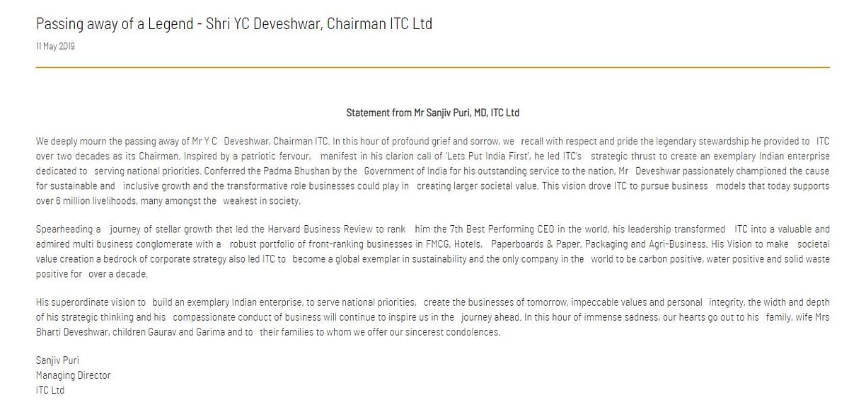 Deveshwar is of India’s longest serving corporate chiefs with over two decades at the helm  at ITC.