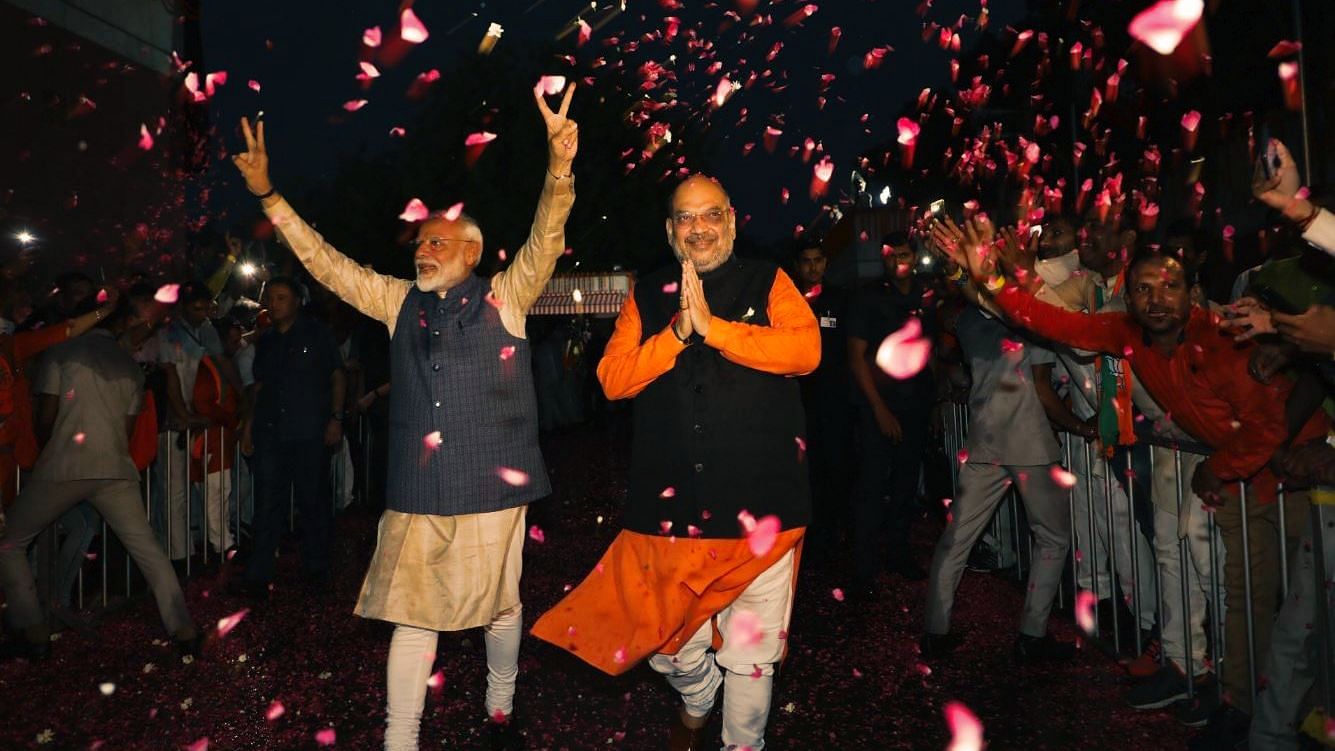 PM Modi and BJP President Amit Shah arrive at BJP HQ after massive win on Thursday, 23 May.