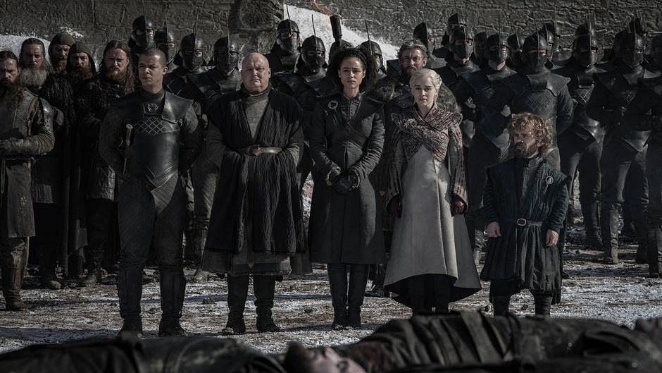 A still from the funeral scene in <i>Game of Thrones</i> episode 4.