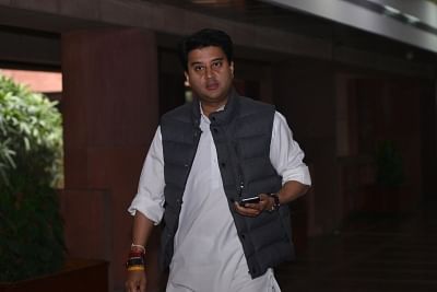 New Delhi: Congress leader Jyotiraditya Scindia departs after the all party meeting on the Pulwama terror attack at Parliament House, in New Delhi, on Feb. 16, 2019. (Photo: IANS)