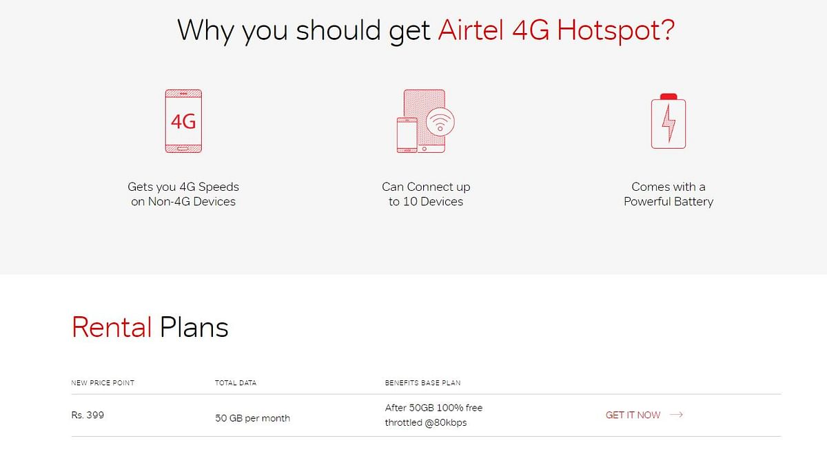 The portable 4G Wi-Fi device to connect mobile devices with internet is available in a new deal from Airtel.