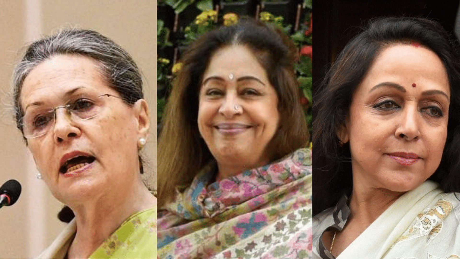 From left to right: Sonia Gandhi, Kirron Kher, Hema Malini