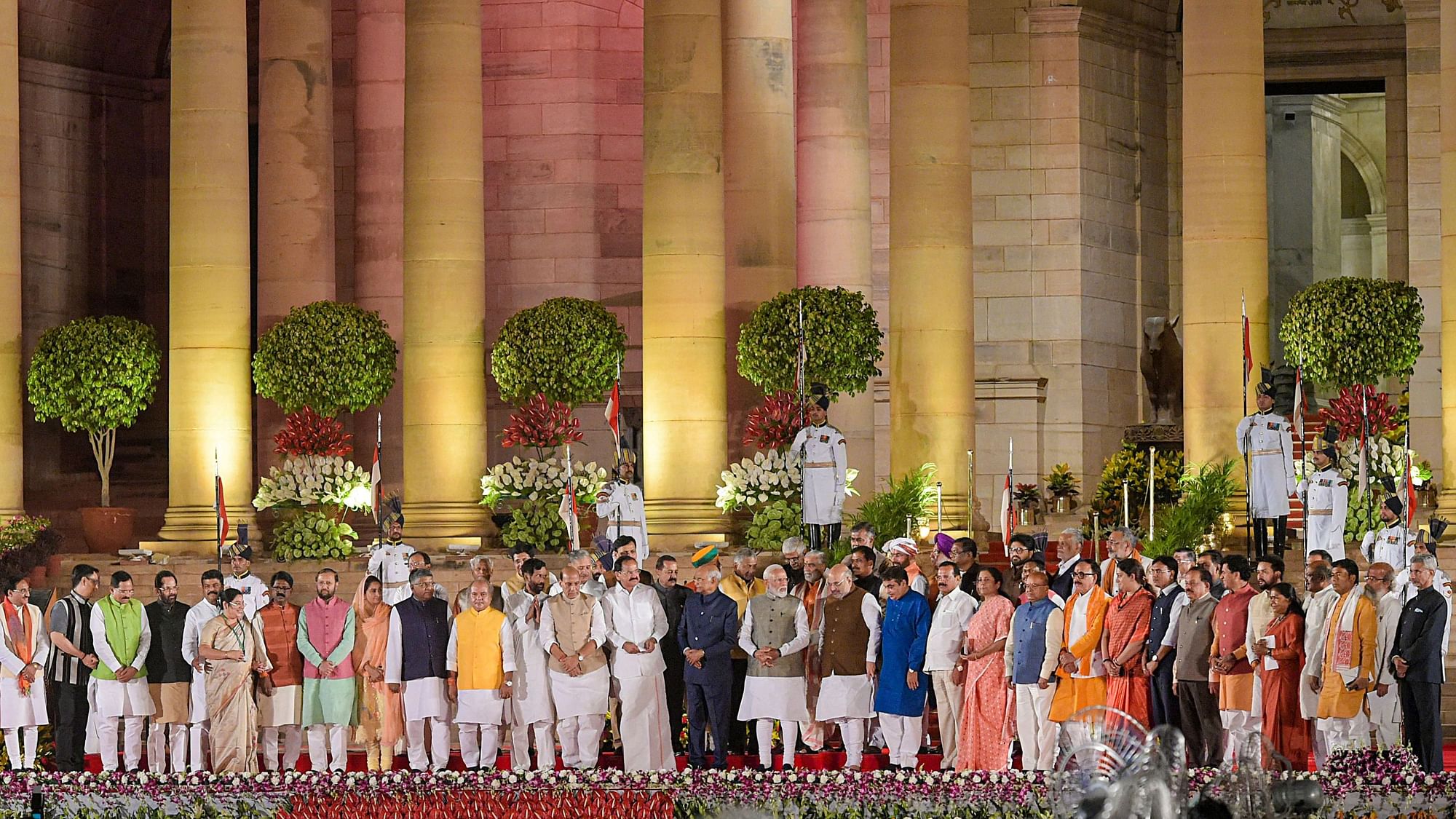 President Ram Nath Kovind, Prime Minister Narendra Modi and the newly sworn-in council of ministers in a group photograph after the oath-taking ceremony at Rashtrapati Bhavan in New Delhi.