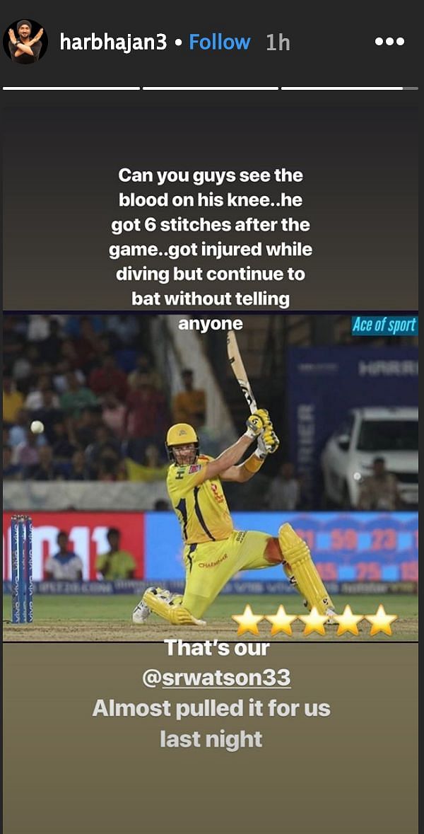Shane Watson got 6 stitches in an injured knee but continued to play after the injury in the IPL final.