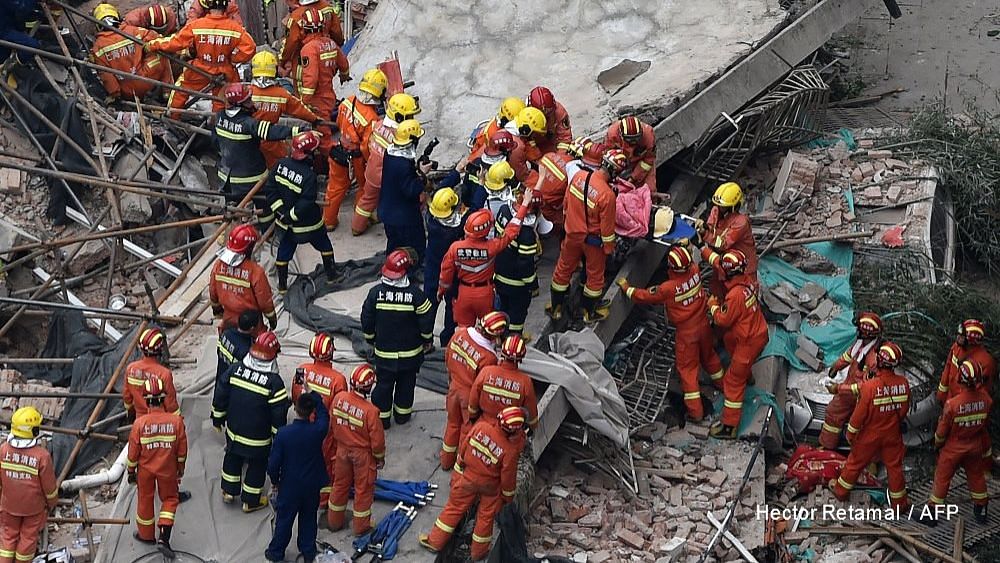 A building collapsed in Shanghai.