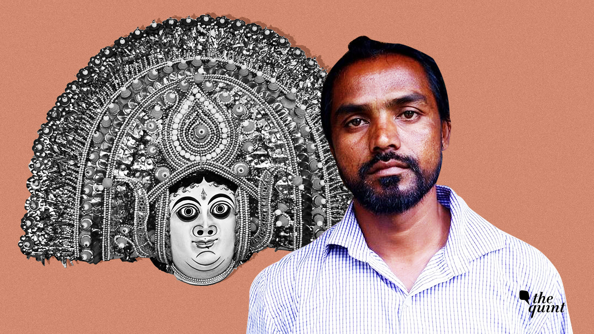 Image of Jeetrai Hansda, the tribal professor and activist who was arrested recently, and a Chau mask, used for representational purposes.