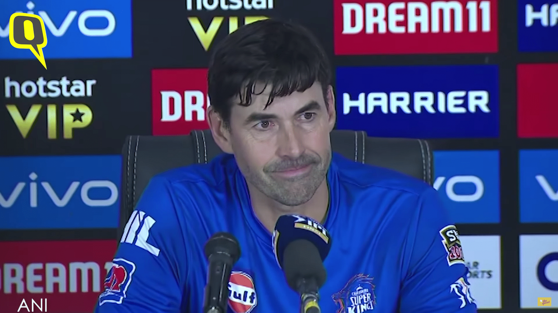 Chennai Super Kings coach Stephen Fleming at the post match press conference after losing to Mumbai Indians in the final.