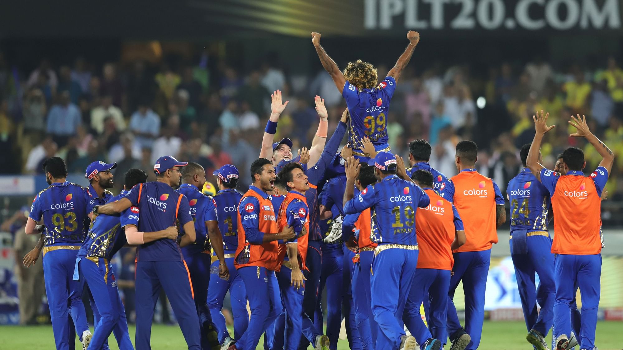 Mumbai Indians players celebrates after winning the final of the Vivo Indian Premier League.