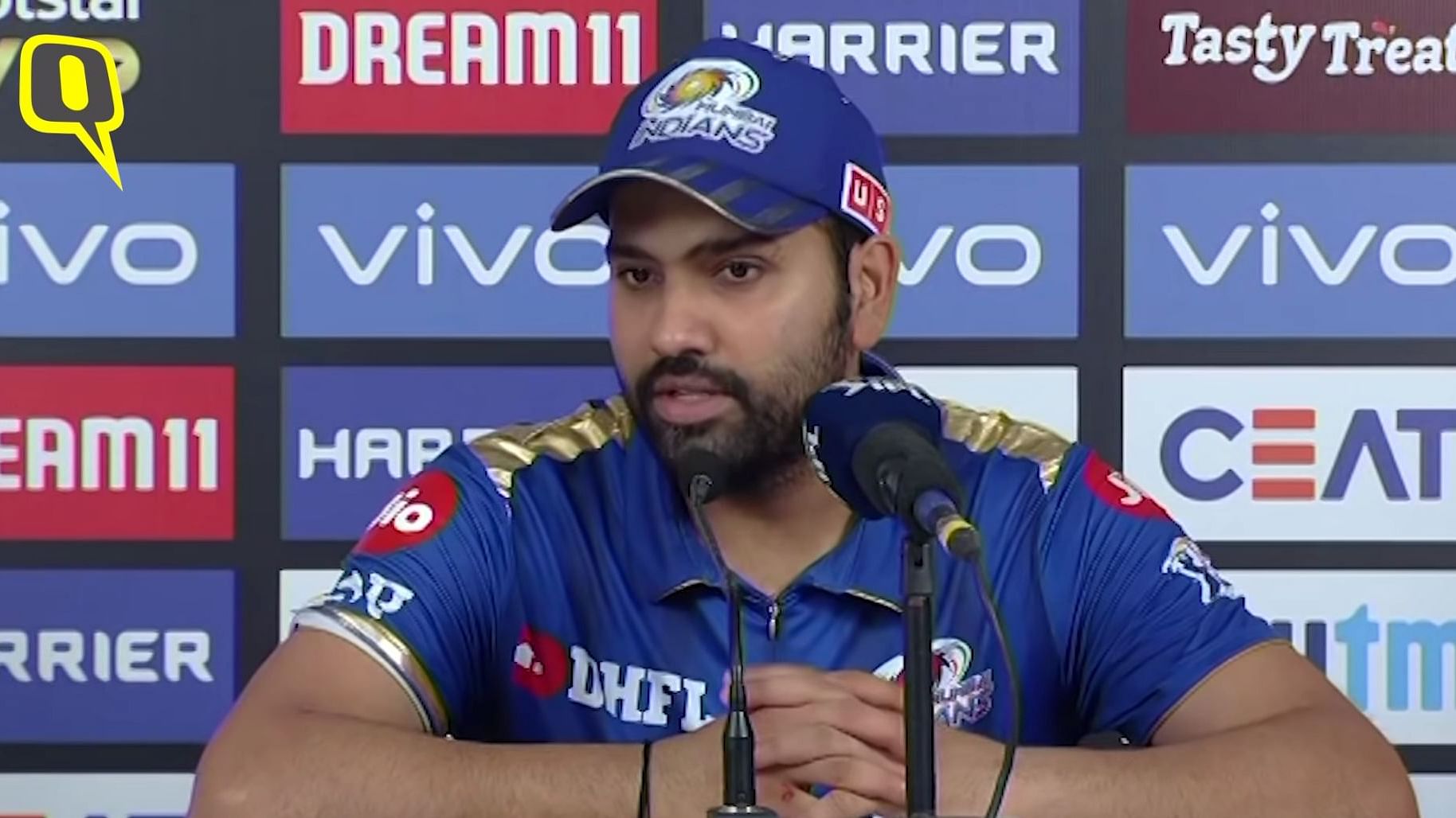Mumbai Indians skipper Rohit Sharma speaks to the media after the Super Over victory over Sunrisers Hyderabad.