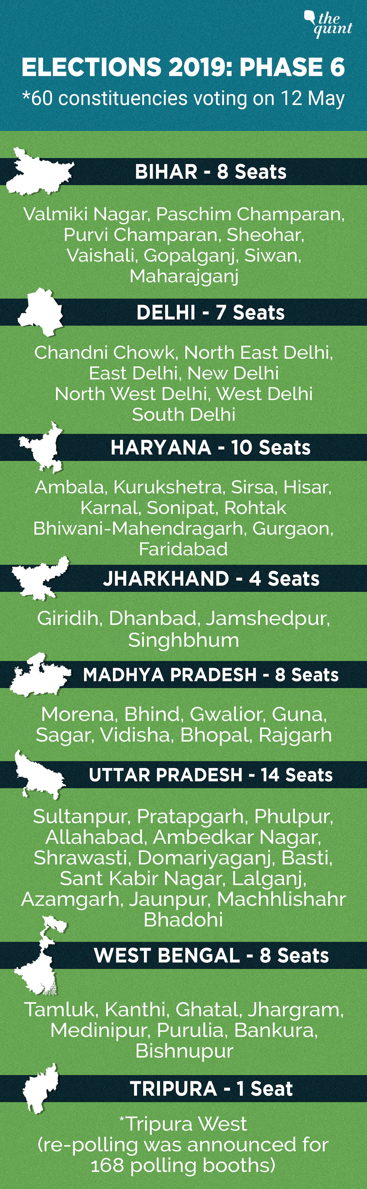 Here’s a full list of constituencies voting in the sixth phase of the Lok Sabha elections.