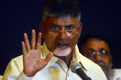 Mumbai: Andhra Pradesh Chief Minister and TDP supremo N. Chandrababu Naidu addresses a joint press conference by opposition parties, in Mumbai on April 23, 2019. (Photo: IANS)