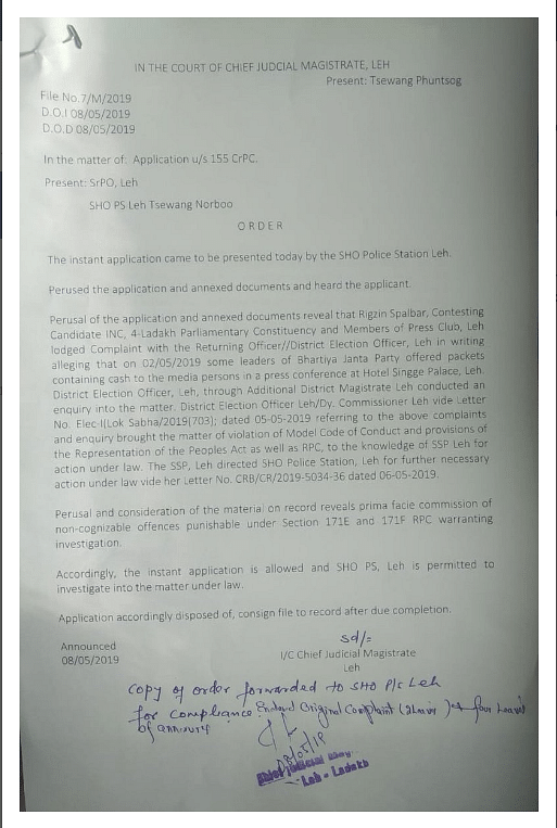 A Leh district court has directed the Station House Officer of Leh to investigate the matter under law.