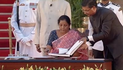 New Delhi: BJP MP Nirmala Sitharaman takes oath as Union Minister at a swearing-in ceremony at Rashtrapati Bhavan in New Delhi on May 30, 2019. (Photo: IANS)