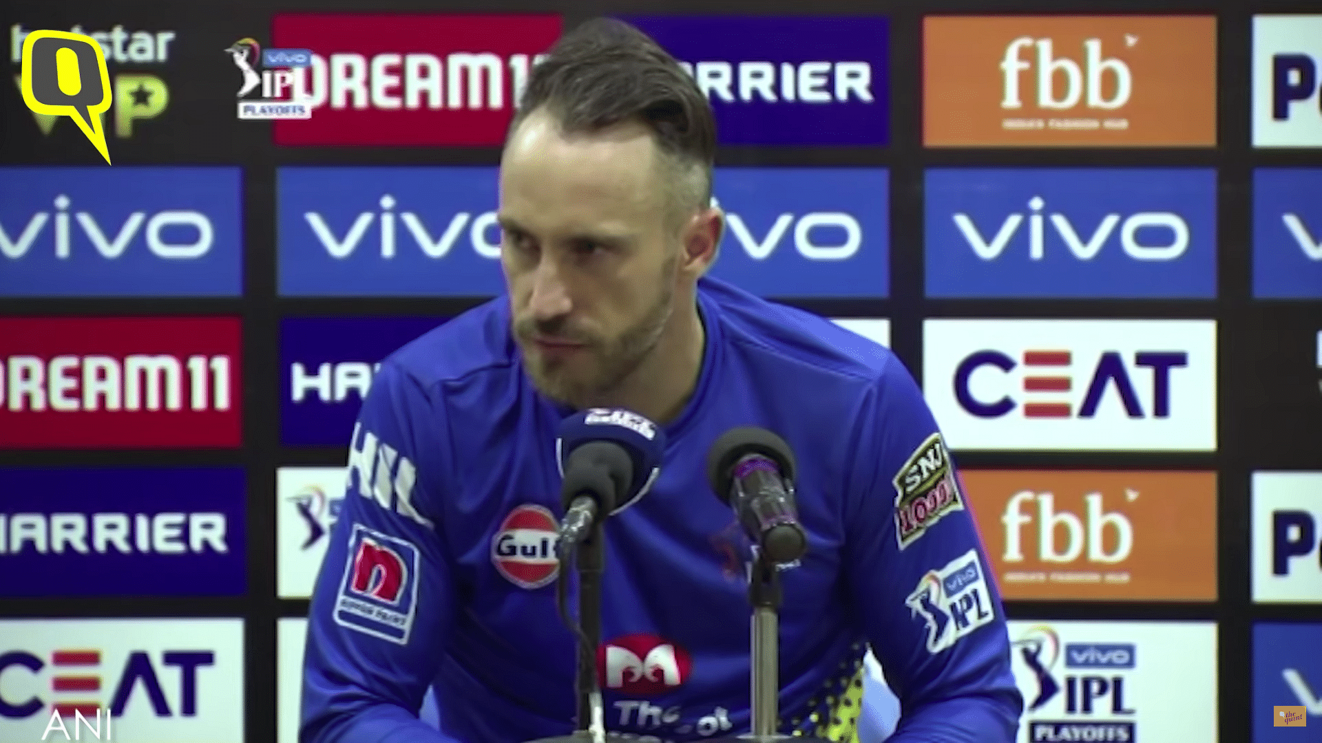 Faf du Plessis during the post-match press conference after the Chennai-Delhi qualifier.