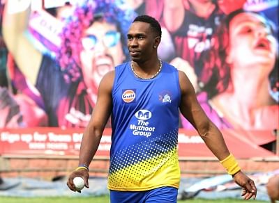 New Delhi: Dwayne Bravo of Chennai Super Kings during a practice session ahead of an IPL 2018 match against Delhi Daredevils in New Delhi, on May 17, 2018. (Photo: Surjeet Yadav/IANS)