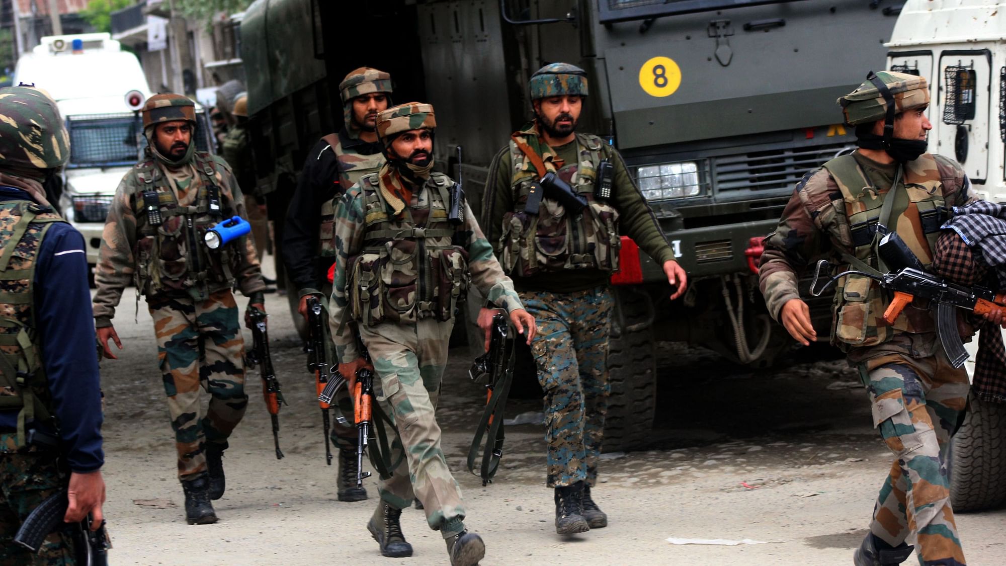Security forces in J&amp;K’s Pulwama.