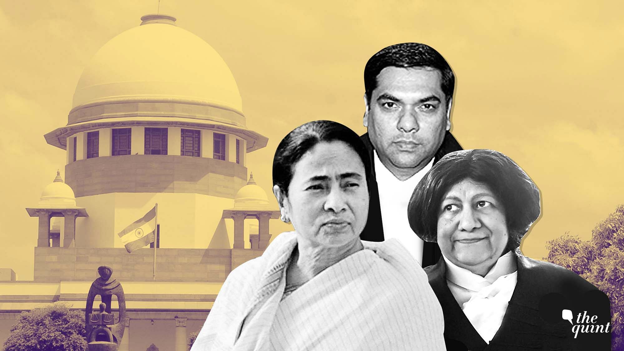 West Bengal Chief Minister Mamata Banerjee (L), Justice Sanjiv Khanna (C) and Justice Indira Banerjee (R).
