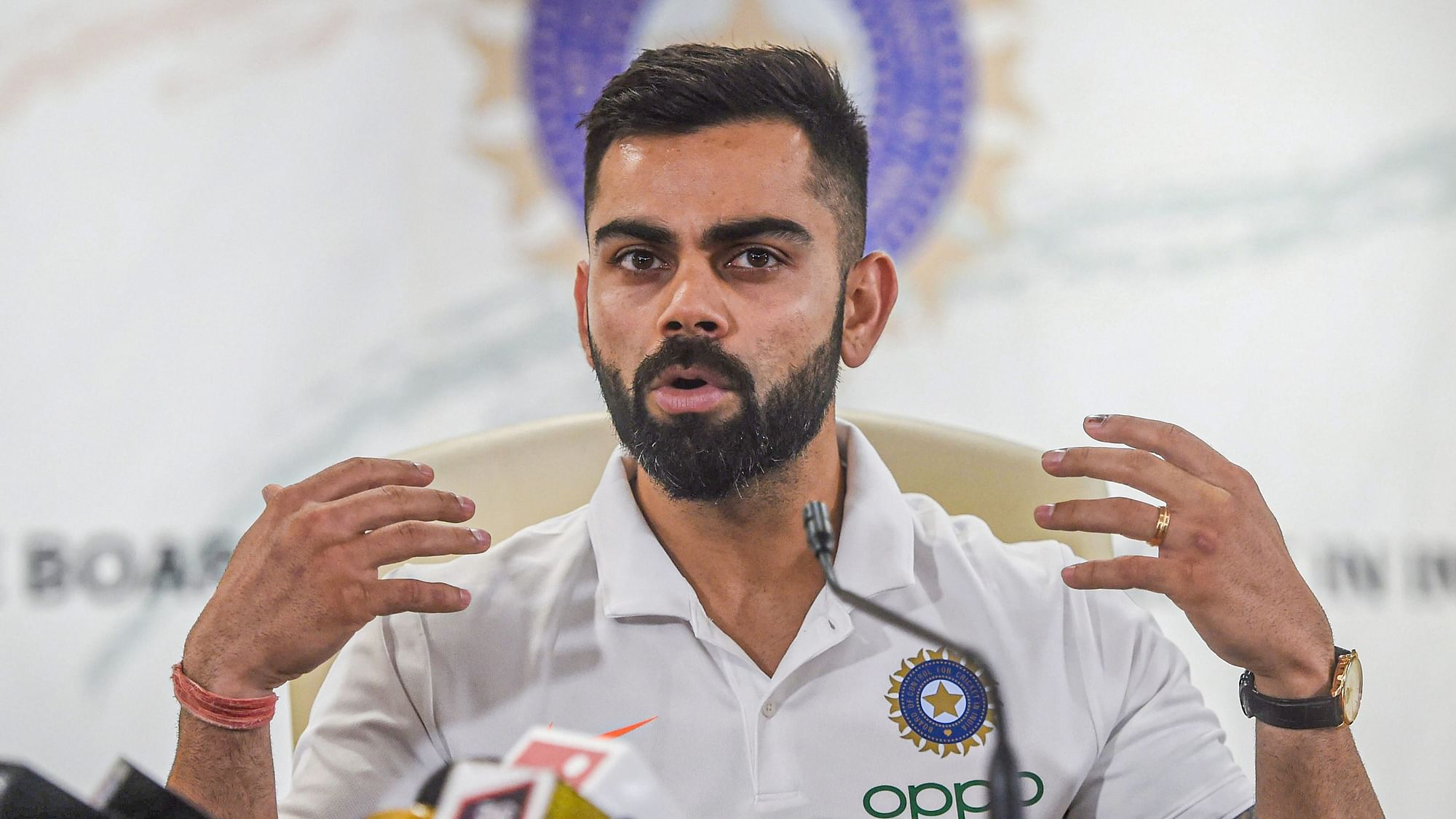 Captain Virat Kohli addresses a press conference ahead of Team India’s departure for the ICC World Cup.&nbsp;